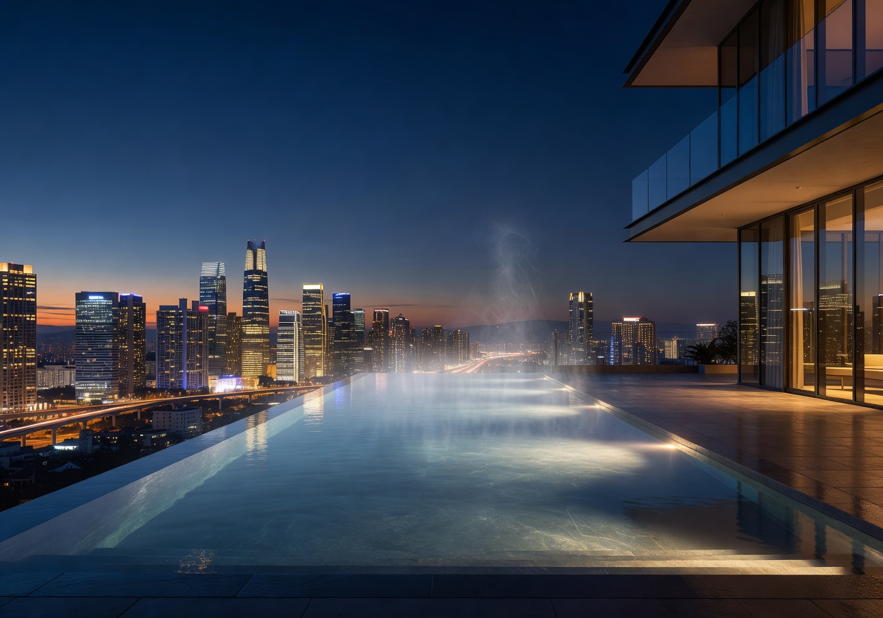 Heated infinity pool with skyline view