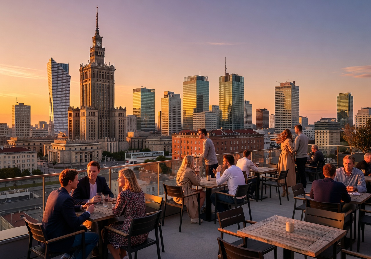 Hotel Warszawa rooftop lounge Warsaw skyline
