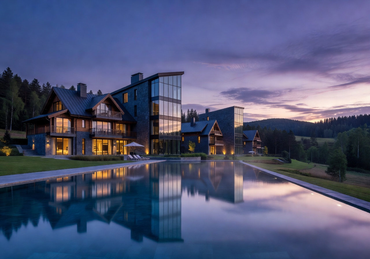 Poland luxury resort cinematic skyline philosophy