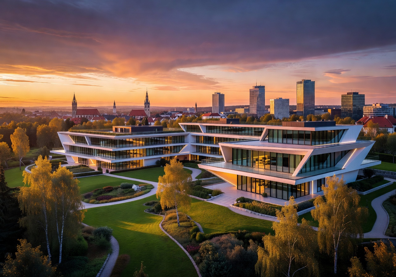 Poland luxury resort cinematic skyline view
